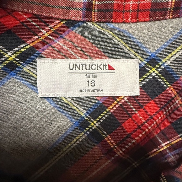 UNTUCKit Harrison Red Plaid Belted Button Down Shirt Dress Size 16 - Picture 6 of 6